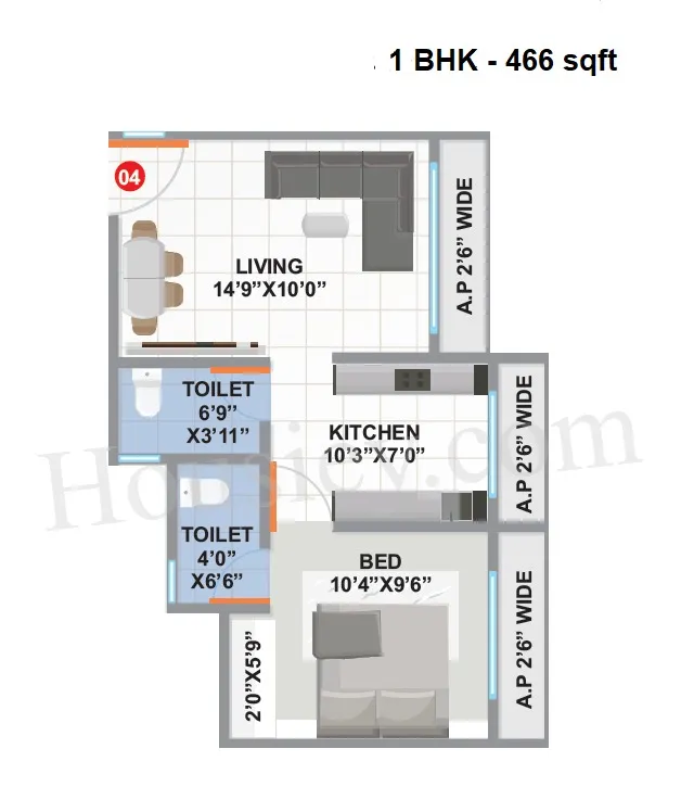 Nine SK Heights Unit plan - 466 sq.ft.